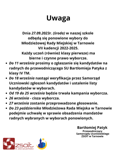 Wybory uzupełniające do Młodzieżowej Rady Miejskiej