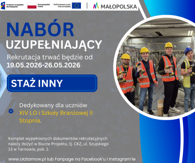 Nabór na STAŻ INNY CKZ w Tarnowie dla uczniów XIV LO